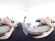 Skinny teen rubs her clit in Virtual Reality